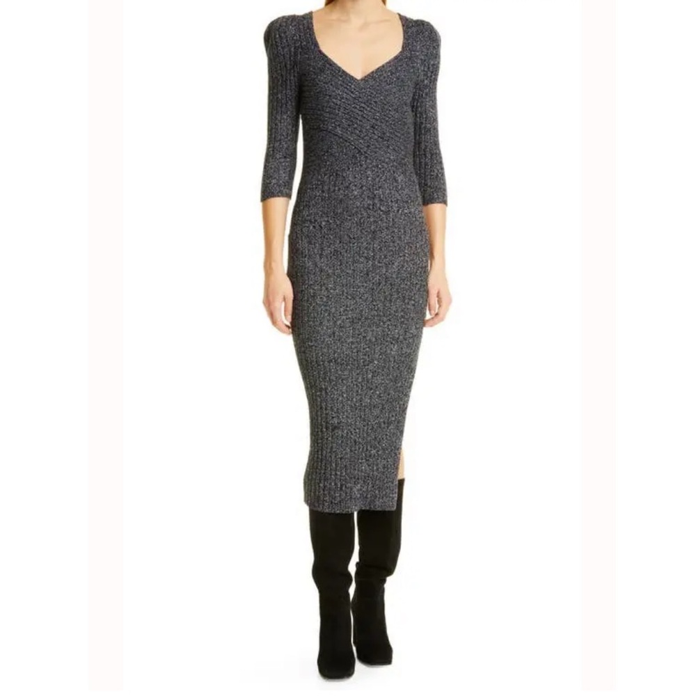 TED BAKER LONDON Chelsiy Wool Cashmere Sweater Midi Dress Black White 8-10 NWT